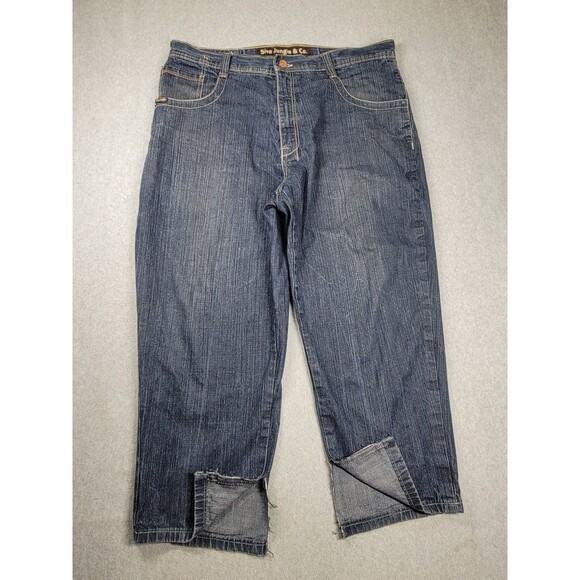 5ive Jungle Jeans Mens 38 40x26 Baggy Straight Dark Blue Distress Hip Hop Vtg - Picture 1 of 15
